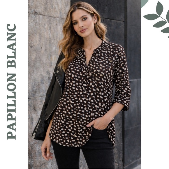 Papillon Blanc Tops - Papillon Spotted 3/4 Sleeve Blouse — New With Tags Size Small